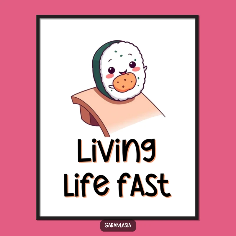 Funny Kawaii Sushi Roll Art Print: Rolling Ramp Action, Sushi Lover Gift