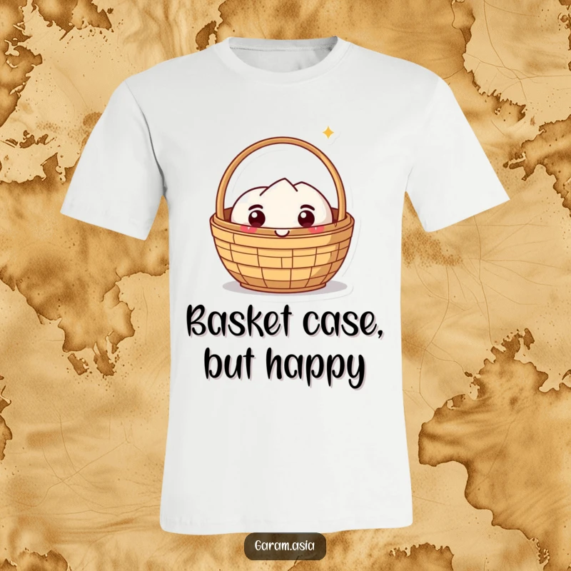 Funny t-shirt with a kawaii dim sum basket character showing a purely delighted and happy expression. A fun and funny present.