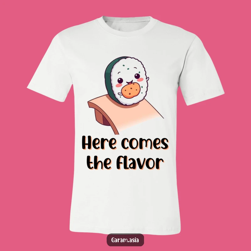 Funny Kawaii Sushi Roll T-Shirt: Rolling Down Ramp Action, Foodie Gift Tee