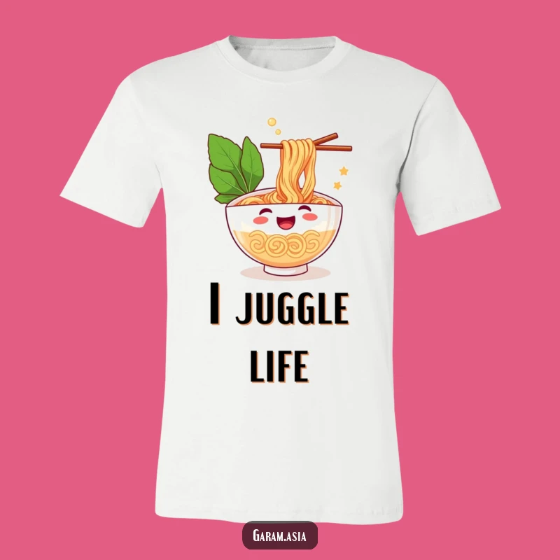 Funny Ramen Juggling T-Shirt: Cheerful Cartoon Foodie Tee, Perfect Fun Gift